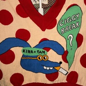 Kina & Tam CIGGY BREAK Graphic Sweater Vest with Red Polka Dots